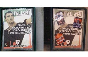 Manifesto di Azione Frontale ‘scanzonato’ con pubblicità di Fascisti su Marte