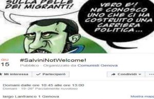 Genova, domani presidio dei Comunisti contro ministro dell’Interno Matteo Salvini