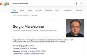 Sergio Marchionne stamane morto a Maranello, ma è una bufala su Google