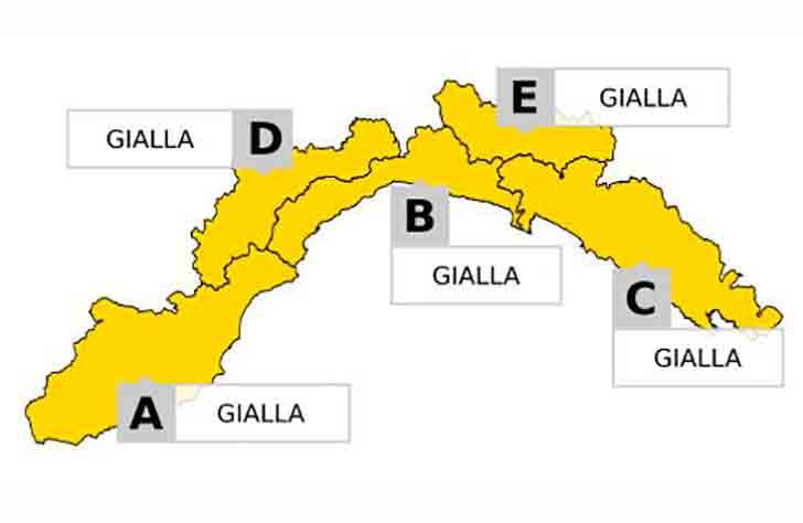 Due giorni di allerta meteo gialla per pioggia sulla Liguria