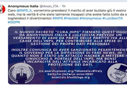 Anonymous smentisce vertici Inps: non abbiamo hackerato niente, siete solo incapaci