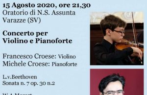 Stasera a Varazze concerto per violino e pianoforte