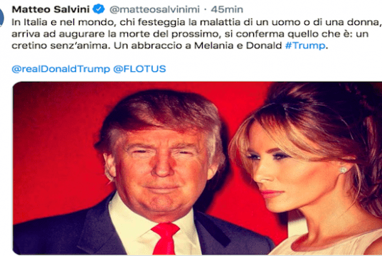 Melania e Donald positivi asintomatici. Salvini: cretino chi festeggia e augura morte