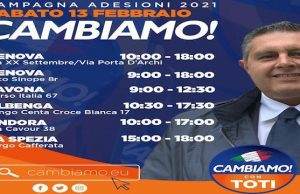 Liguria, Vaccarezza e Lauro: oggi campagna tesseramento di Cambiamo!