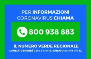 Covid, Regione Liguria: numero verde 800 938 883