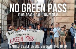 No Green pass: al mattino presidio università, al pomeriggio assemblea No Green pass, al mattino presidio università, al pomeriggio assemblea