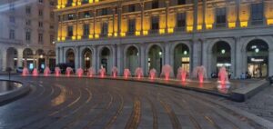Piazza de Ferrari, Genova-Illuminazione getti fontana