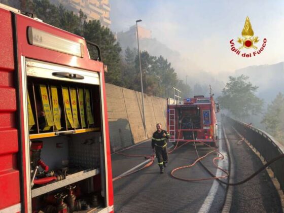 Incendio nella collina alle spalle di Genova Pra’