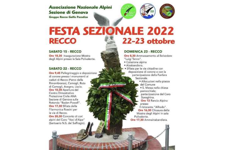 La festa degli Alpini a Recco dal 22 al 23 ottobre