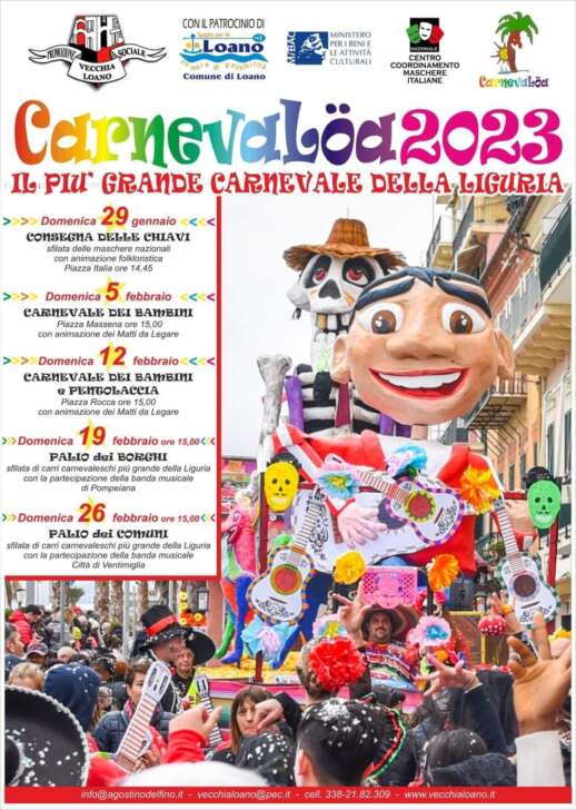 CarnevaLöa 2023 al via, il 29 gennaio la cerimonia di consegna delle chiavi di Loano, la manifestazione organizzata dalla Vecchia Loano