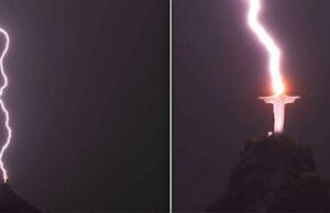 Rio, fulmine colpisce la statua del Cristo Redentore Rio, fulmine colpisce la statua del Cristo Redentore