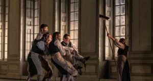 The Marriage of Figaro by Mozart; Royal Opera House; Covent Garden; London, UK; 6 January 2022 Figaro:- Riccardo Fassi (carried by the servants); Conducted by Antonio Pappano; Director - David McVicar; Designer - Tanya McCallin; Lighting designer - Paule Constable; Movement director - Leah Hausman; Photo © ROH by Clive Barda;