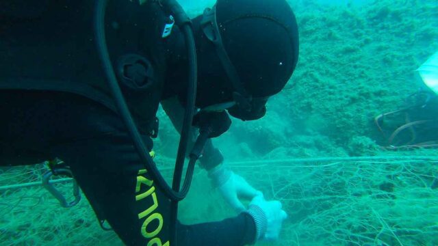 Riomaggiore, sommozzatori della Polizia rimuovono rete da pesca di 500 metri Riomaggiore, sommozzatori della Polizia rimuovono rete da pesca di 500 metri