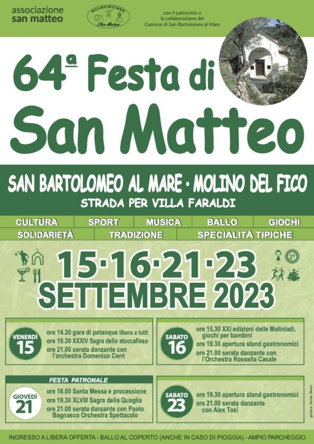 Festa di San Matteo S.Bartolomeo al Mare in località Molino del Fico Festa di San Matteo S.Bartolomeo al Mare in località Molino del Fico