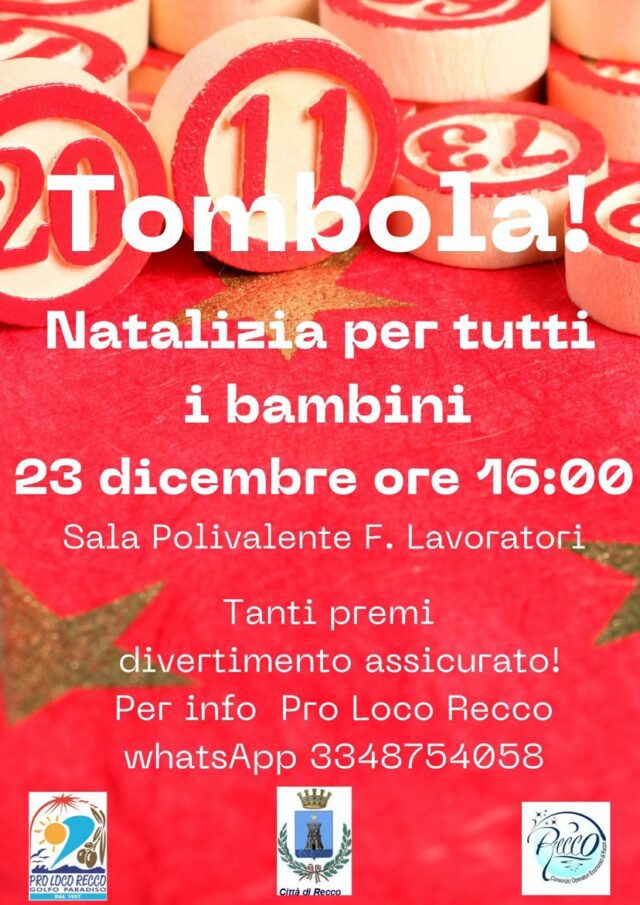 Recco, festa natalizia: tombola per i bambini e serata stellare