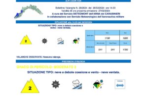 Allerta Valanghe nel settore Alpi Liguri Sud per domani, martedì 27 febbraio Allerta Valanghe nel settore Alpi Liguri Sud per domani, martedì 27 febbraio