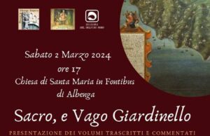 Ad Albenga il 2 marzo la presentazione del Sacro e vago giardinello
