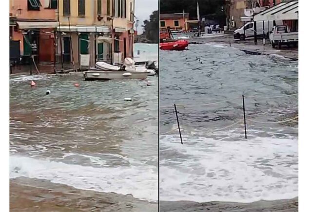 Portofino, il mare sale di nuovo in piazzetta | Video