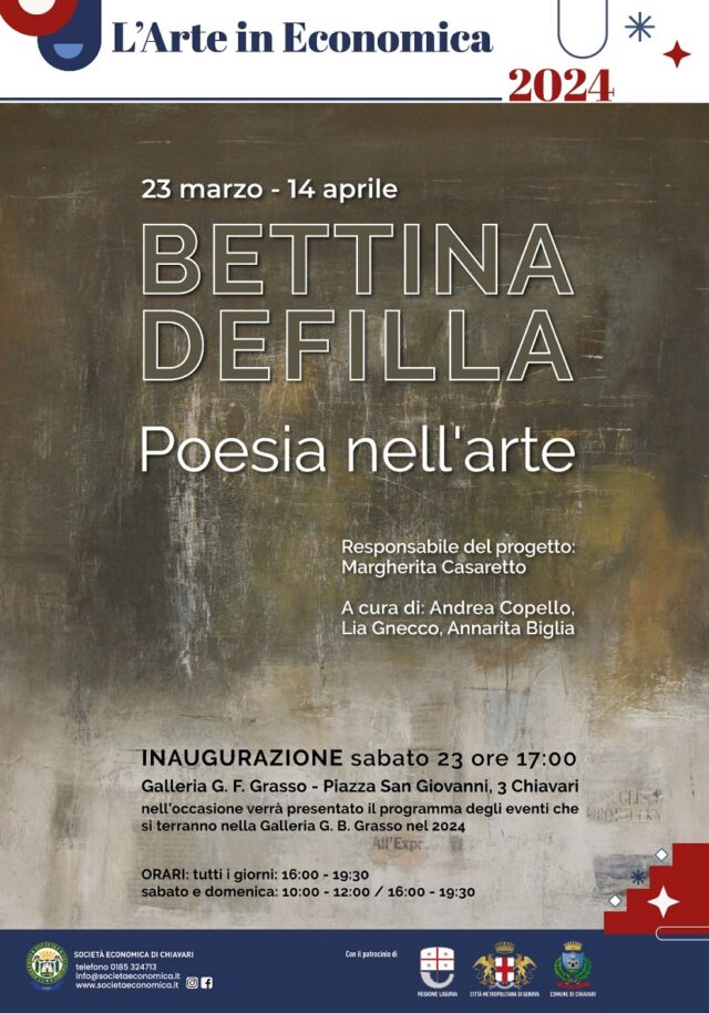 Chiavari, apertura mostra: Bettina Defilla,poesia nell'arte