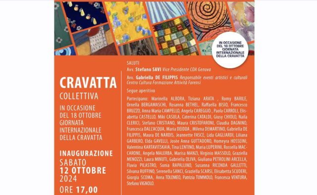 La collettiva Cravatta d'Artista: il 18 ottobre per la Giornata Internazionale La collettiva Cravatta d'Artista: il 18 ottobre per la Giornata Internazionale