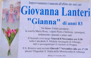 Alassio e Albenga in lutto per la scomparsa di Giovanna Lanteri