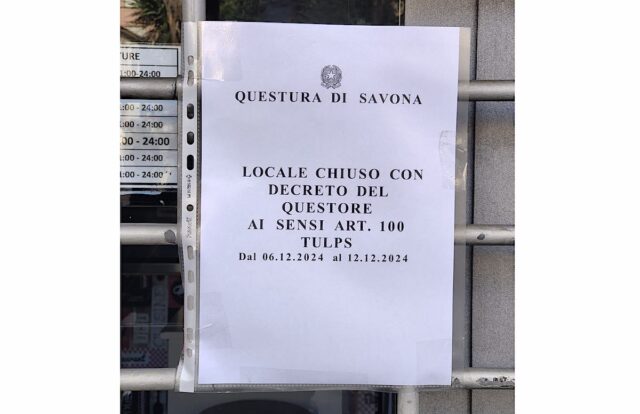 Albenga: il Questore sospende l’attività di un locale per sette giorni Albenga: il Questore sospende l’attività di un locale per sette giorni
