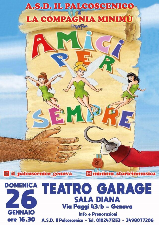 Domenica (16.30) al Teatro Garage Amici per sempre, spettacolo per i bambini Domenica (16.30) al Teatro Garage Amici per sempre, spettacolo per i bambini