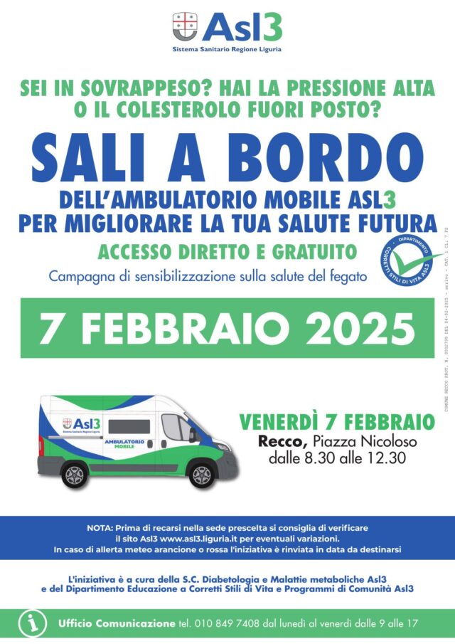 Recco, ASL3 ambulatorio mobile: screening gratuiti del fegato Recco, ASL3 ambulatorio mobile: screening gratuiti del fegato