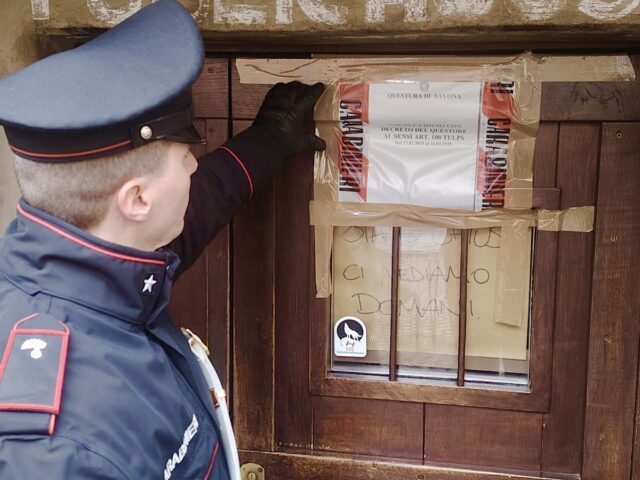 Sassello: chiuso locale per 5 giorni per motivi di sicurezza e ordine pubblico