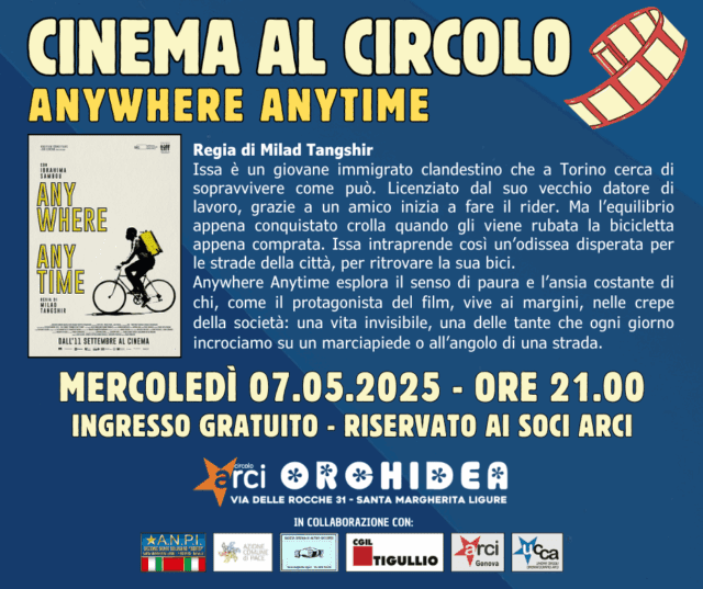 Mercoledì 7 maggio 2025 Proiezione del film ANYWHERE ANYTIME