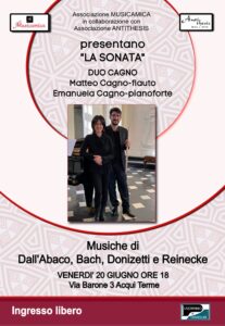 La Sonata-Locandina concerto del Duo Cagno il 18 giugno 2025 ad Acqui Terme