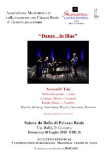 Locandina concerto 20 luglio 2025-Danze in Blue con ArmoniE Trio