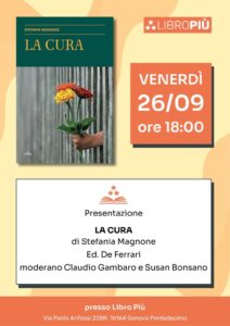Presentazione La cura di Stefania Magnone-Locandina evento 26 settembre da Libro Più a Genova Pontedecimo
