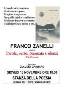 Presentazione libro di Franco Zanelli-Locandina 13 novembre ore 18 a Palazzo Ducale di Genova