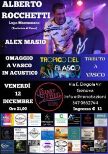 Locandina evento omaggio a Vasco Rossi-13 dicembre 2025 al Crazy Bull