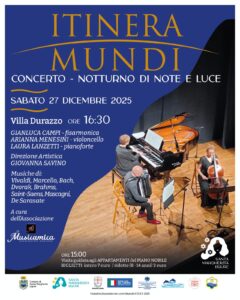 Notturno di note e luce-Locandina concerto Trio Itinera Mundi il 27 dicembre 2025 a Villa Durazzo